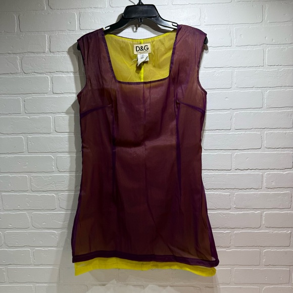 Vintage Dolce & Gabbana Sheer Sleeveless Top - Plum & Yellow - Picture 1 of 6